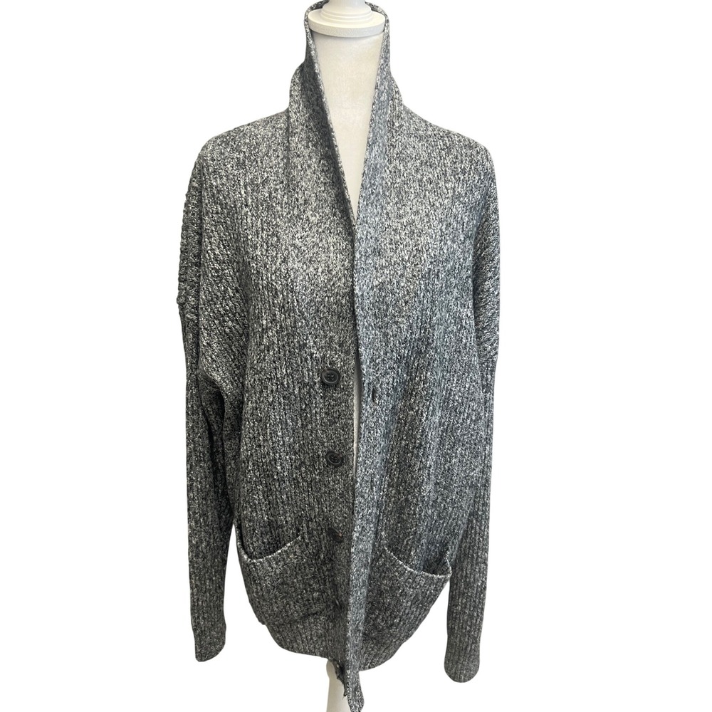 Old Navy Cardigan Women Shawl Neck Gray Marl Knit Sz XL Oversized Pockets Button